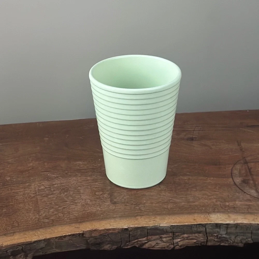 Vintage Mint Green Ceramic Flower Vase Made in Germany Ribbed Pottery